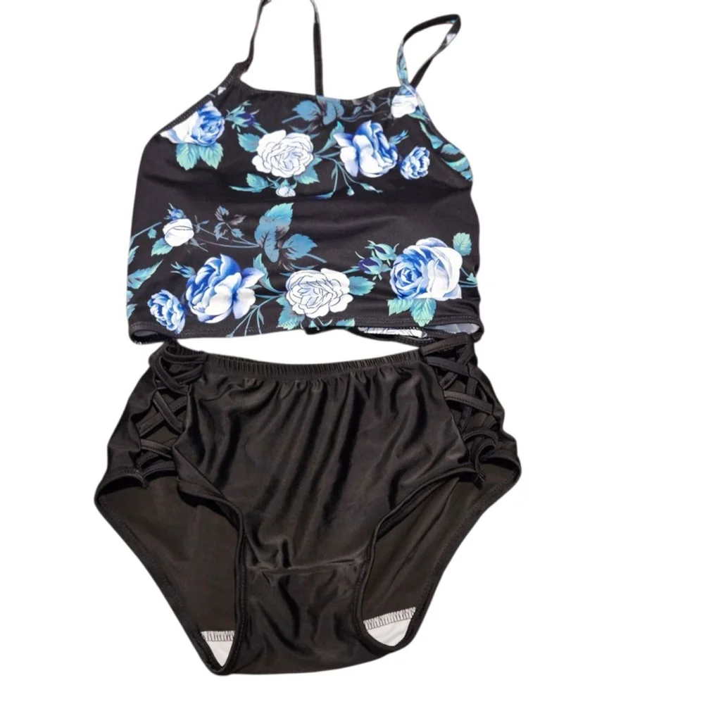 Unbranded Black & Blue Floral Swimwear Bikini Set Size L - Picture 6 of 8